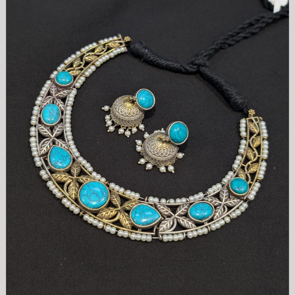 Akruti Collection 2 Tone Plated Pota Stone Necklace Set