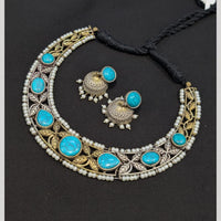Akruti Collection 2 Tone Plated Pota Stone Necklace Set