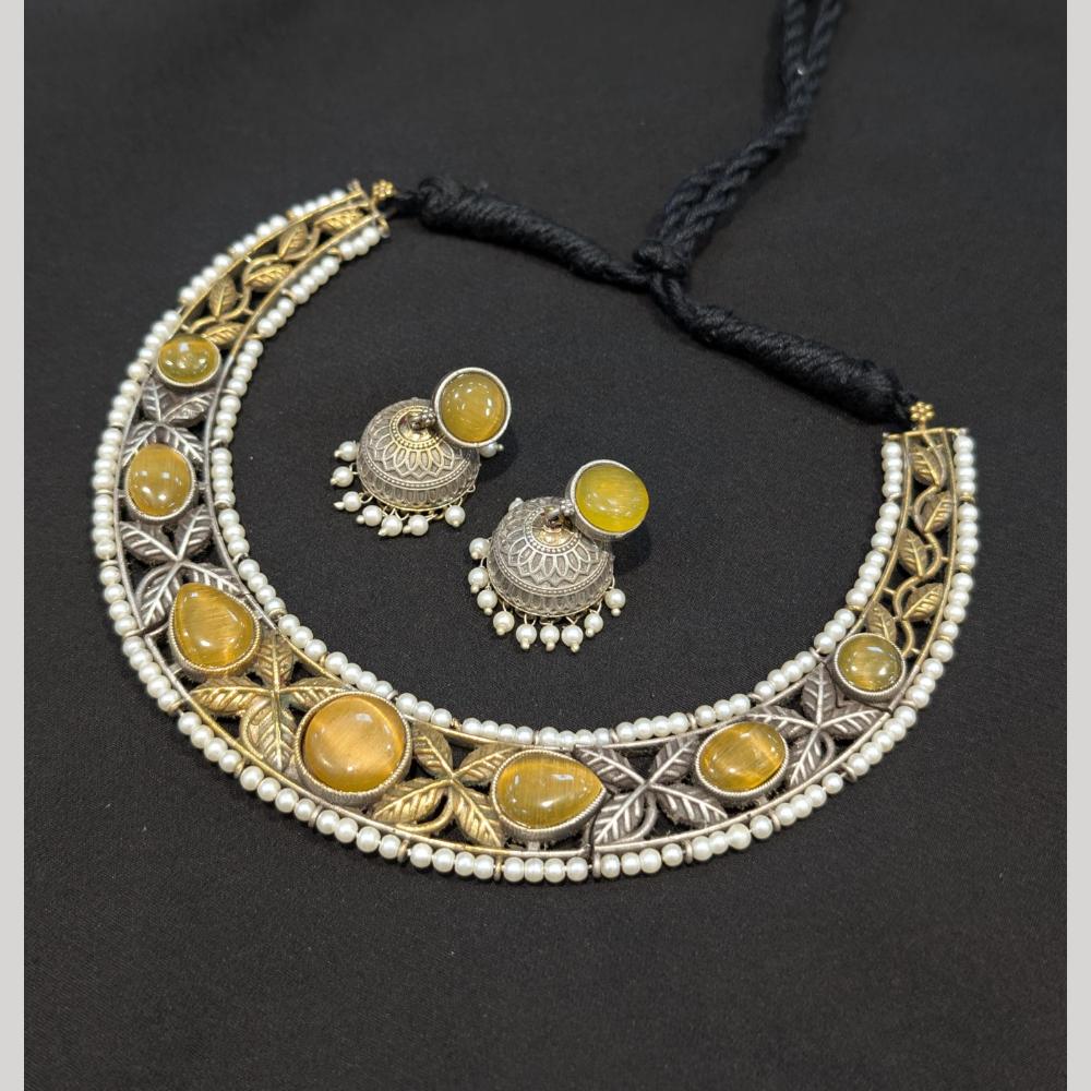 Akruti Collection 2 Tone Plated Pota Stone Necklace Set