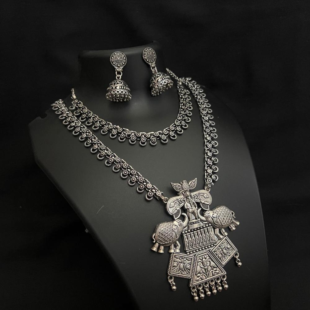 Akruti Collection Oxidised Plated Double Necklace Set