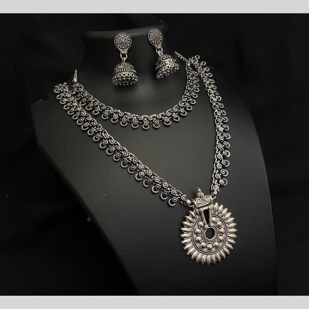 Akruti Collection Oxidised Plated Double Necklace Set