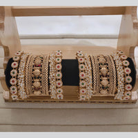 Akruti Collection Gold Plated Pota Stone And Pearl Bangle Set