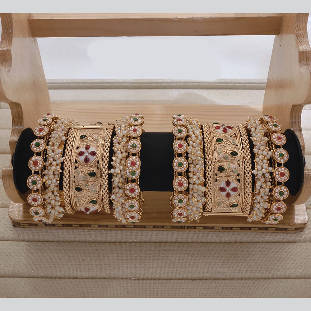 Akruti Collection Gold Plated Pota Stone And Meenakari Bangle Set