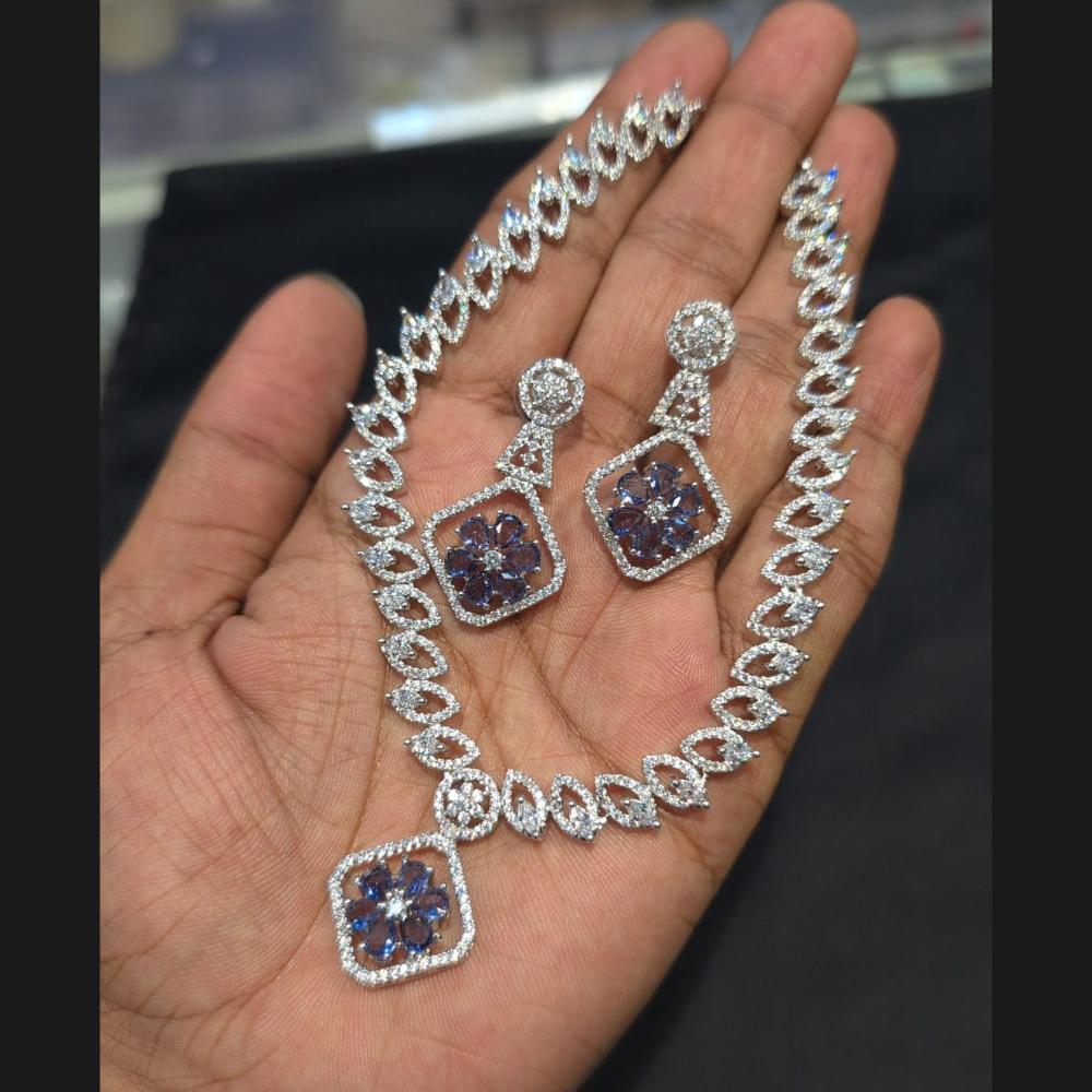 Akruti Collection Silver Plated American Diamond Necklace Set