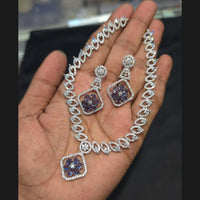 Akruti Collection Silver Plated American Diamond Necklace Set