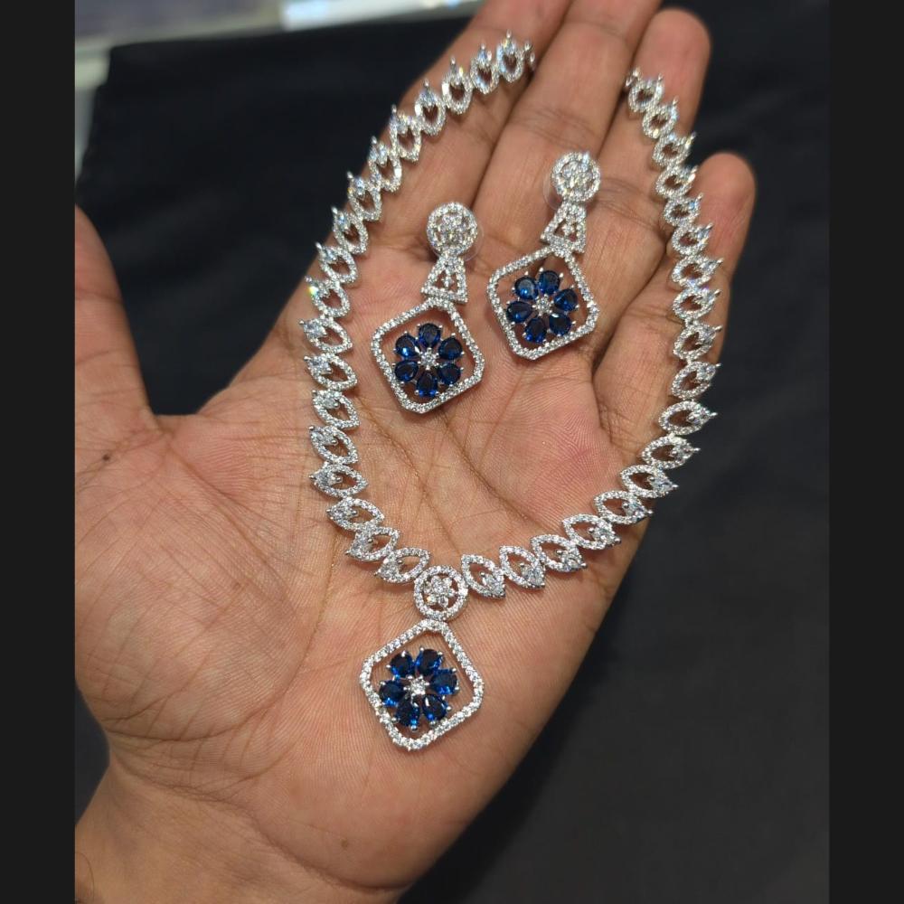 Akruti Collection Silver Plated American Diamond Necklace Set