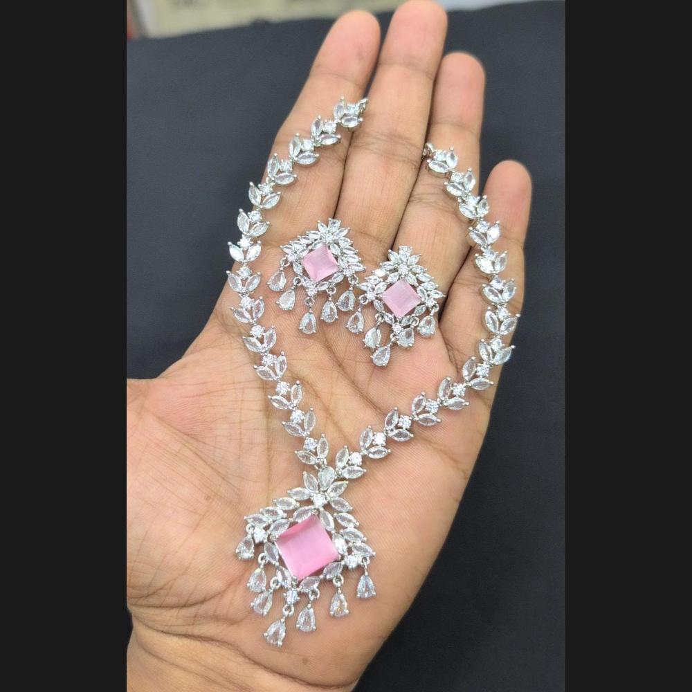 Akruti Collection Silver Plated American Diamond Necklace Set