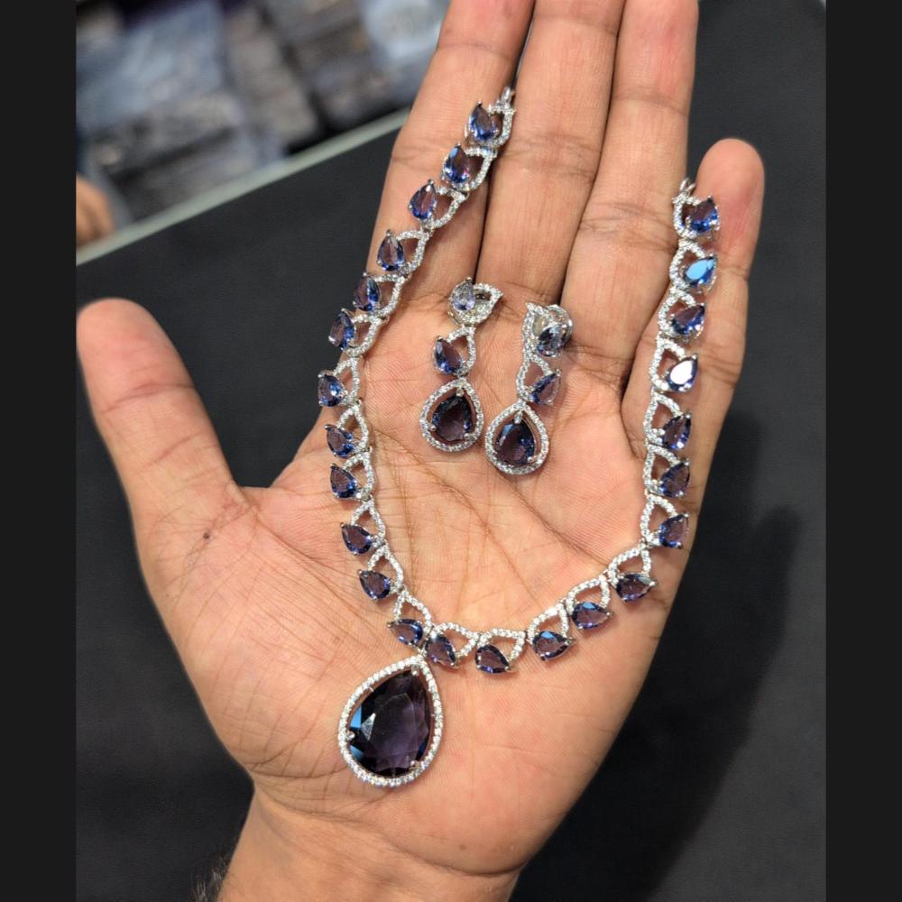 Akruti Collection Silver Plated American Diamond Necklace Set