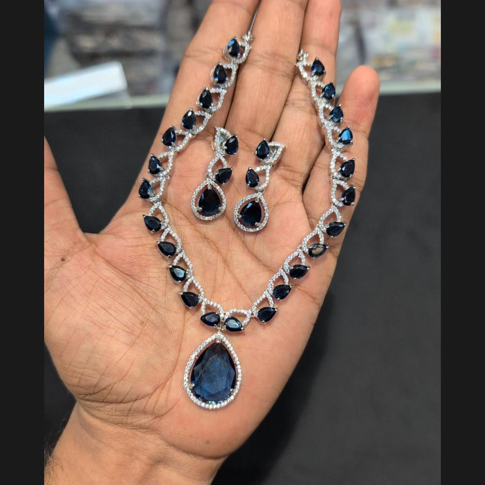 Akruti Collection Silver Plated American Diamond Necklace Set