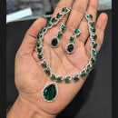 Akruti Collection Silver Plated American Diamond Necklace Set