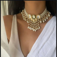 Akruti Collection Gold Plated Kundan And Pearl Choker Necklace Set 