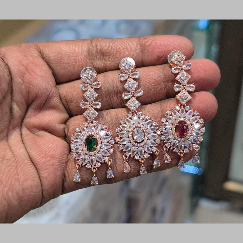 Akruti Collection Rose Gold Plated American Daimonds Dangler Earrings