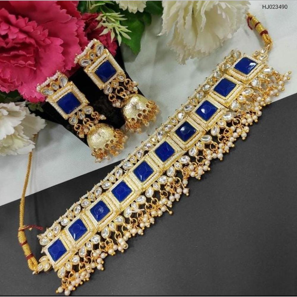 Akruti Collection Gold Plated Kundan And Pearls Choker Necklace Set