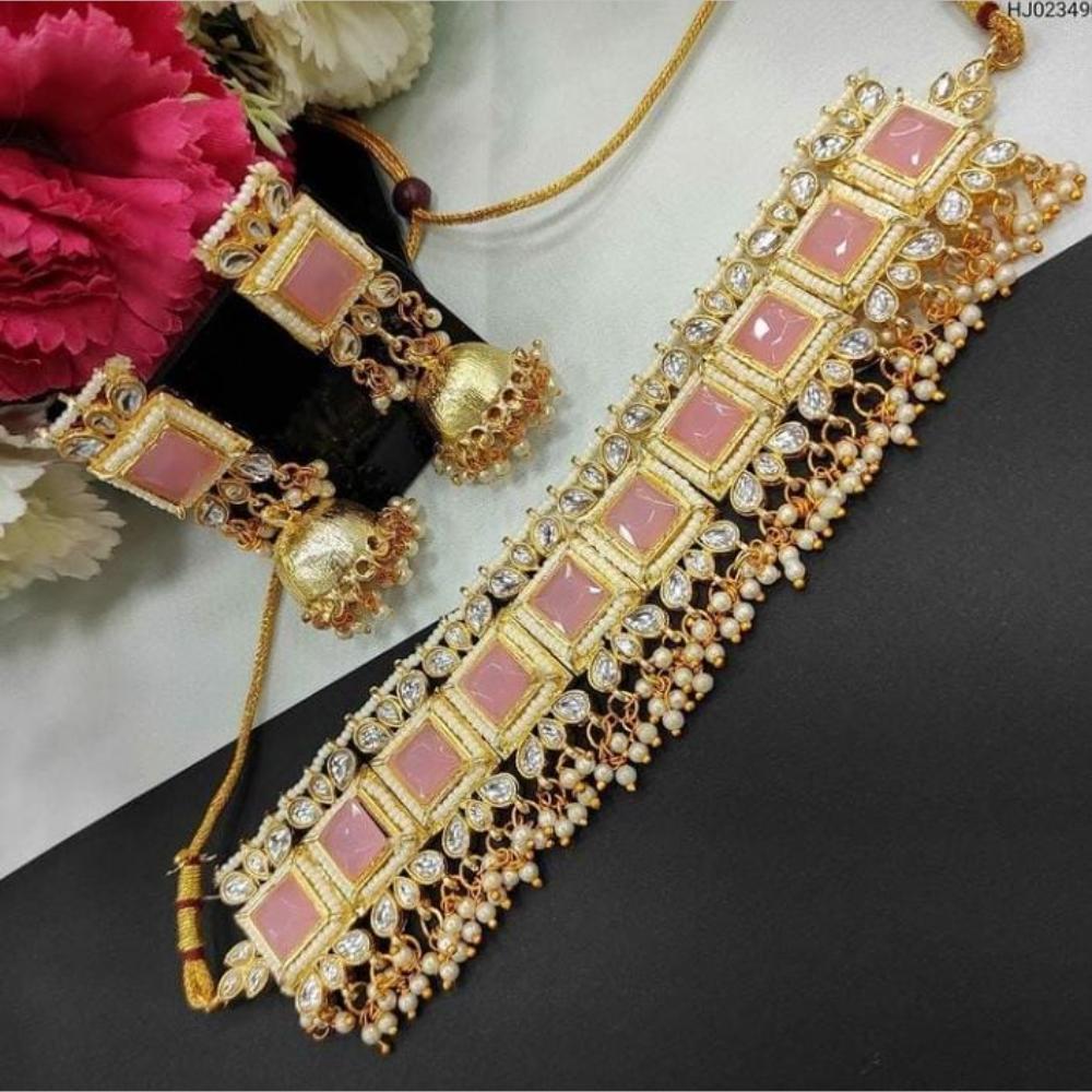 Akruti Collection Gold Plated Kundan And Pearls Choker Necklace Set
