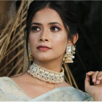 Akruti Collection Gold Plated Kundan And Pearls Choker Necklace Set