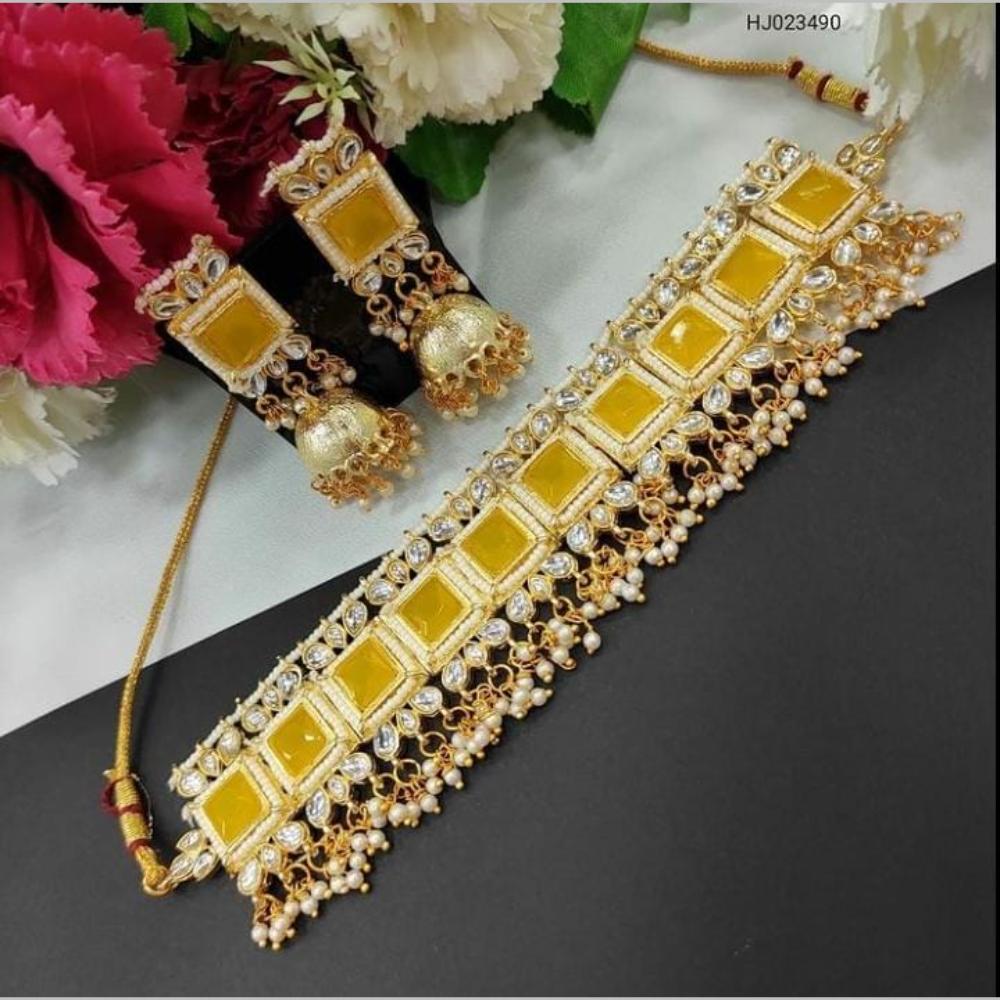 Akruti Collection Gold Plated Kundan And Pearls Choker Necklace Set