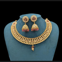 Akruti Collection Gold Plated Pota Stone And Pearls Necklace Set
