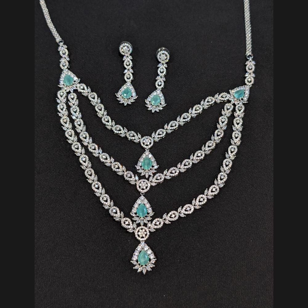 Akruti Collection Silver Plated American Diamonds Multi Layer Necklace Set