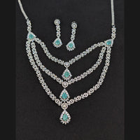 Akruti Collection Silver Plated American Daimonds Multi Layer Necklace Set 