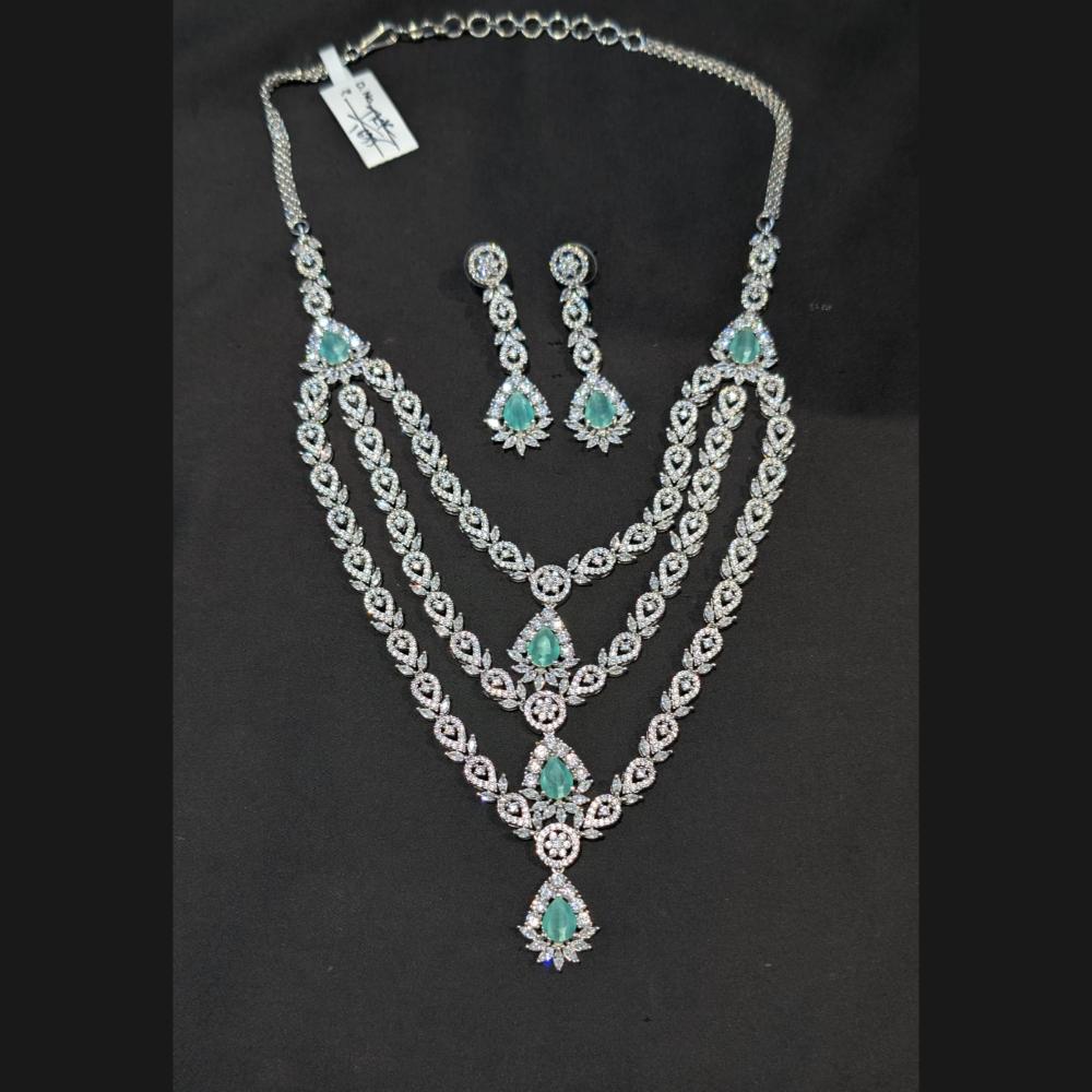 Akruti Collection Silver Plated American Diamonds Multi Layer Necklace Set