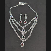 Akruti Collection Silver Plated American Diamonds Multi Layer Necklace Set