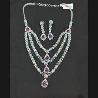 Akruti Collection Silver Plated American Diamonds Multi Layer Necklace Set