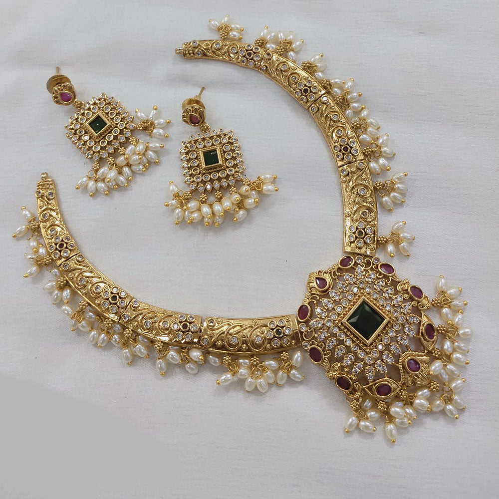 Akruti Collection Gold Plated Pota Stone And Beads Necklace Set