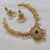 Akruti Collection Gold Plated Pota Stone And Beads Necklace Set