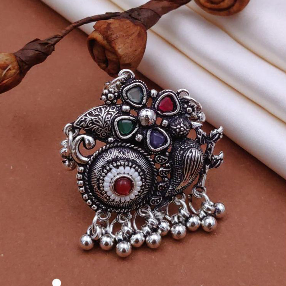 Akruti Collection Boho Vibe Oxidised Plated Multi Color Pota Stone Ring