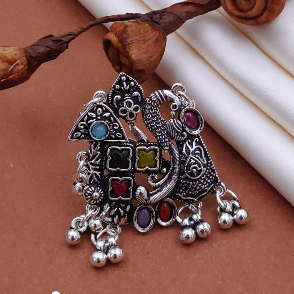 Akruti Collection Boho Vibe Oxidised Plated Multi Color Pota Stone Ring