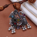 Akruti Collection Boho Vibe Oxidised Plated Multi Color Pota Stone Ring