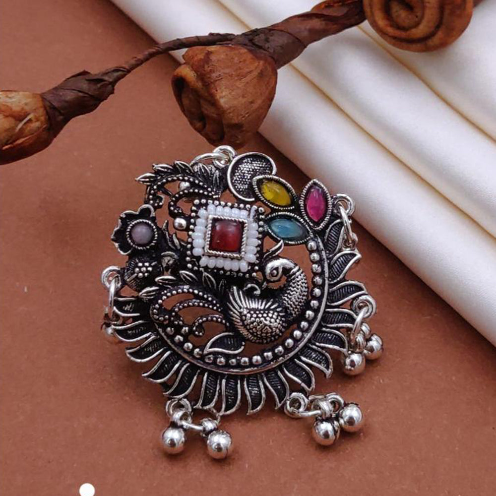 Akruti Collection Boho Vibe Oxidised Plated Multi Color Pota Stone Ring