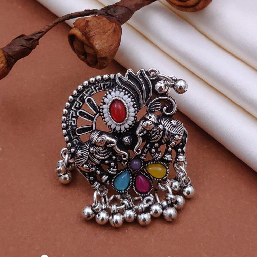 Akruti Collection Modern Ethnic Oxidised Plated Multi Color Pota Stone Ring