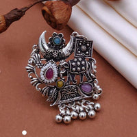 Akruti Collection Modern Ethnic Oxidised Plated Multi Color Pota Stone Ring