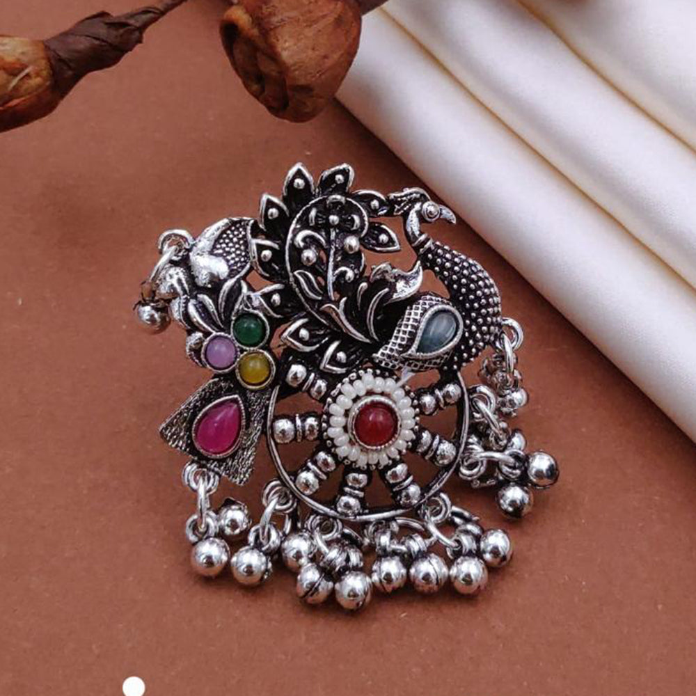 Akruti Collection Gypsy Soul Oxidised Plated Multi Color Pota Stone Ring