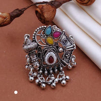 Akruti Collection Gypsy Soul Oxidised Plated Multi Color Pota Stone Ring