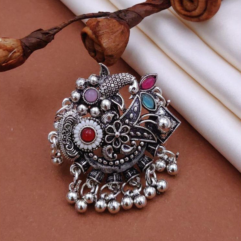 Akruti Collection Gypsy Soul Oxidised Plated Multi Color Pota Stone Ring