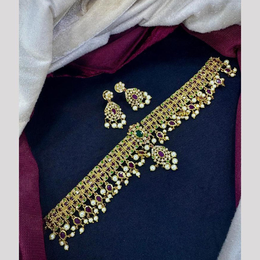 Akruti Collection Pota Stone And Beads Choker Neckalce Set