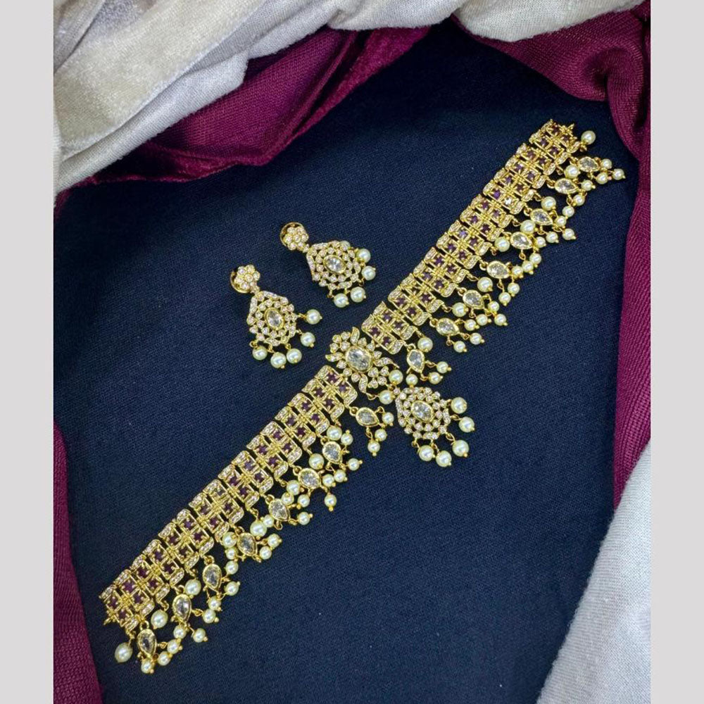 Akruti Collection Pota Stone And Beads Choker Neckalce Set