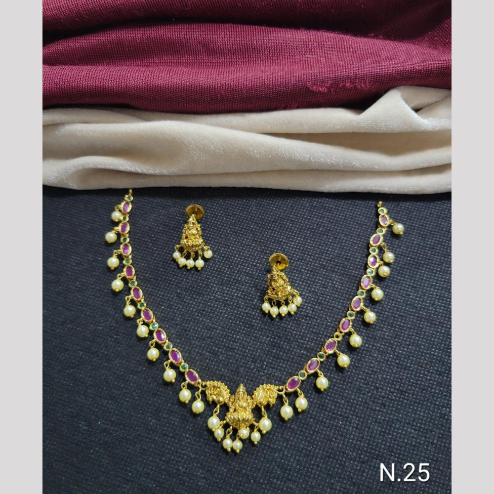 Akruti Collection Pota Stone And Beads Temple Neckalce Set