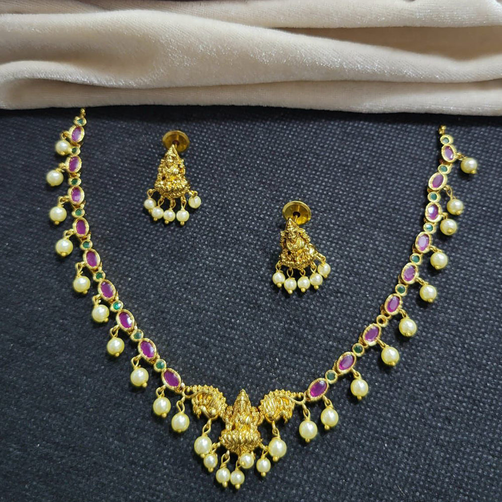 Akruti Collection Traditional Pota Stone And Beads Temple Neckalce Set