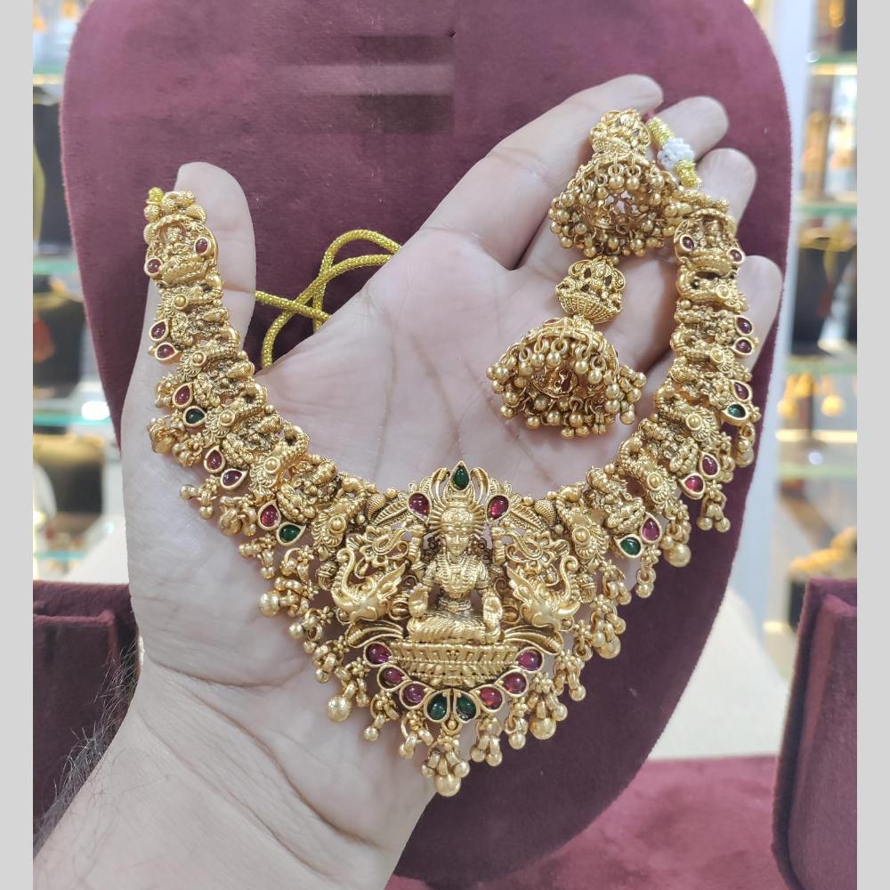 Akruti Collection Gold-Toned Temple Necklace Set with Pota Stones and Beads