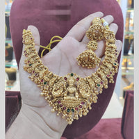 Akruti Collection Gold-Toned Temple Necklace Set with Pota Stones and Beads