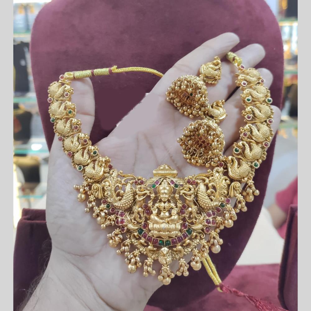 Akruti Collection Gold-Toned Temple Necklace Set with Pota Stones and Beads