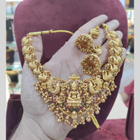 Akruti Collection Gold-Toned Temple Necklace Set with Pota Stones and Beads