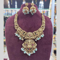 Akruti Collection Temple Necklace Set with Peacock designs