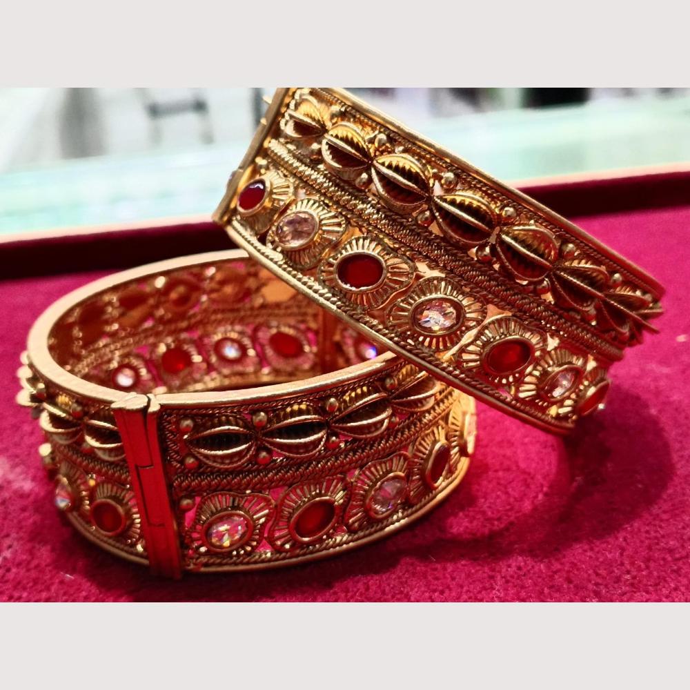Akruti Collection Classic Glow Pota Stone Openable Galmour Bangle Set