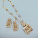 Akruti Collection Traditional Glamour Crystal Stone And Pearl Long Necklace Set