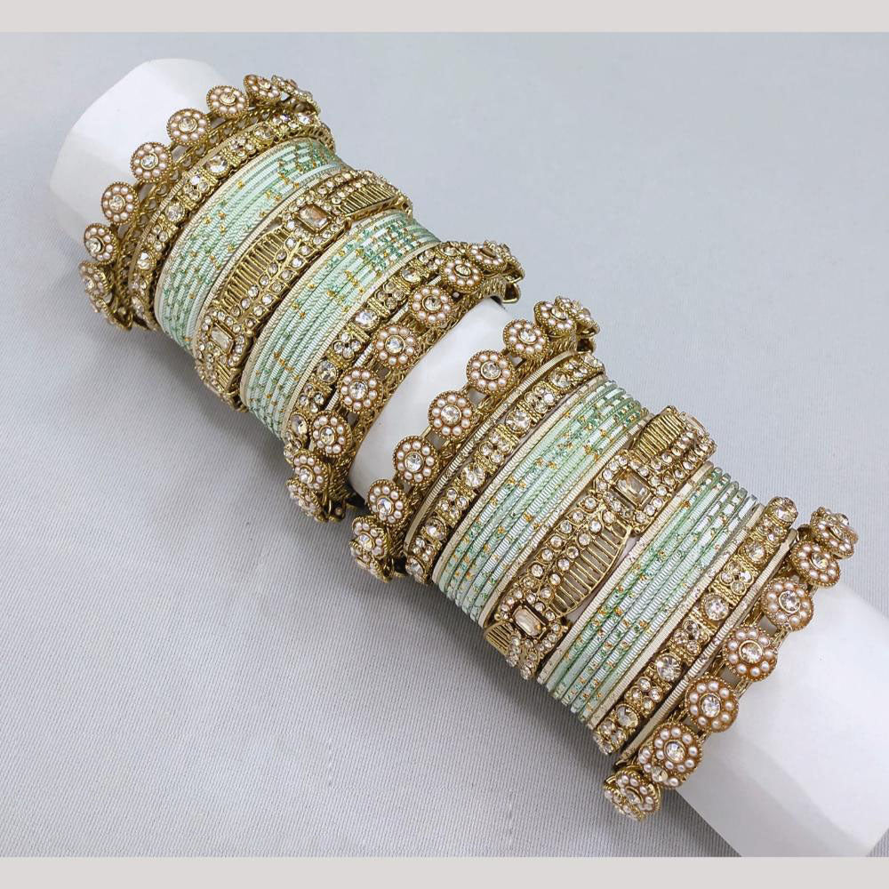 Akruti Collection Matte Majesty Austrian Stone And Pearls Bangle Set