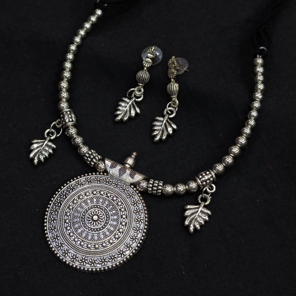 Akruti Collection Ethnic Glam Leaf Design Oxidised Plated Necklace Set
